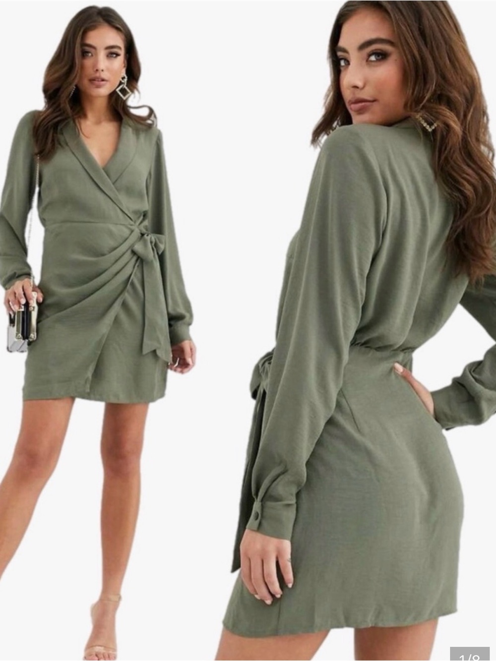 ASOS Wrap Dress Olive Green size 10 long sleeve
